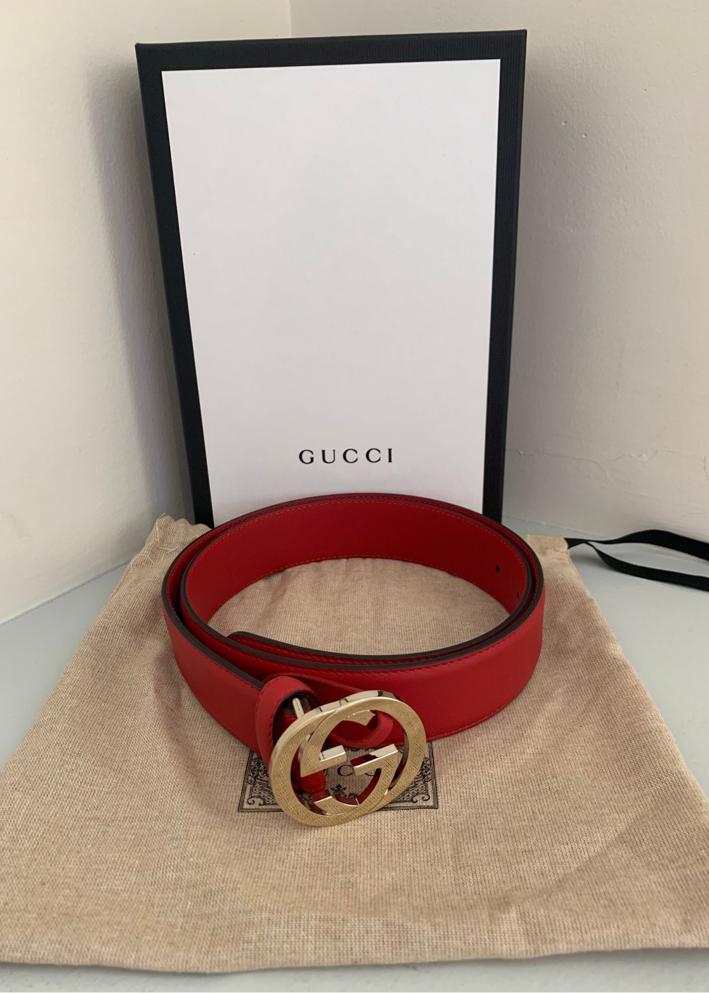 NEW Gucci Interlocking G Red Leather Belt - J'adore Fashion Boutique