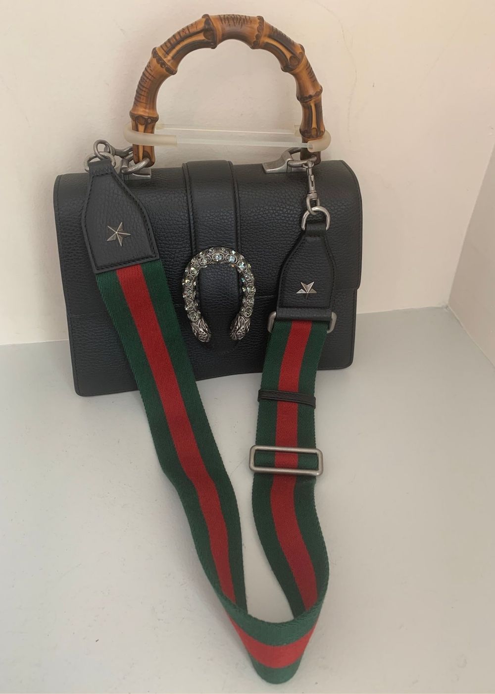 Gucci Navy, Green, And Red Calfskin Medium Dionysus Bamboo Top Handle Bag  Aged Gold Hardware Available For Immediate Sale At Sotheby's