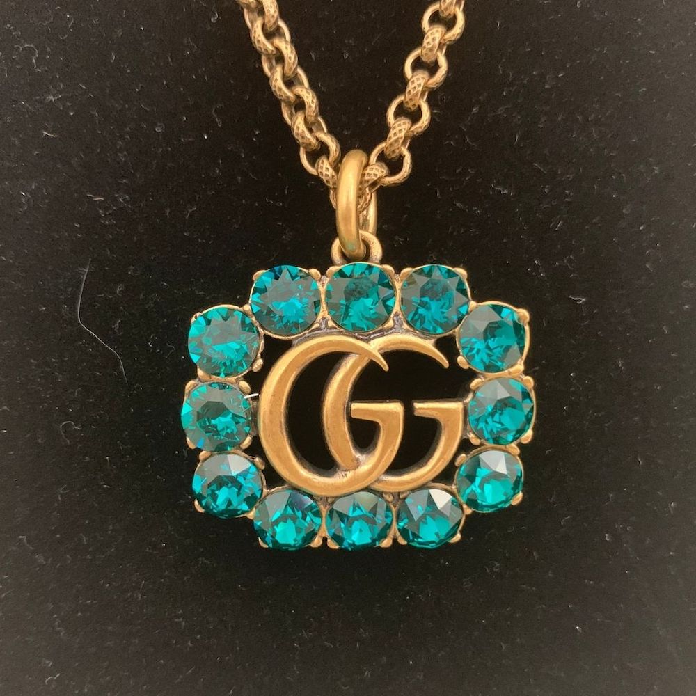 NEW Gucci Green Crystal Double G Marmont Necklace in Gold - J'adore Fashion  Boutique