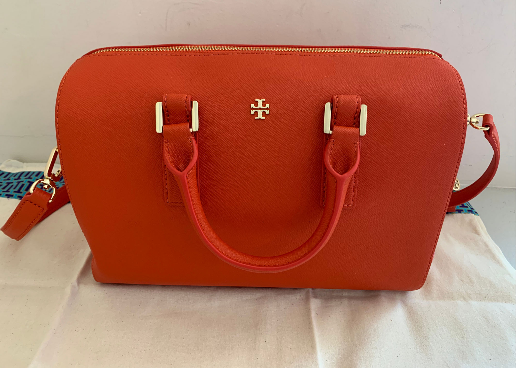 Tory Burch Orange Leather Robinson Middy Satchel at 1stDibs